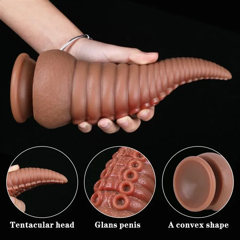 8.5 IN Brown Tapered Tentacle Dildo Silicone Butt Plug 2 8.5 IN Brown Tapered Tentacle Dildo Silicone Butt Plug 2
