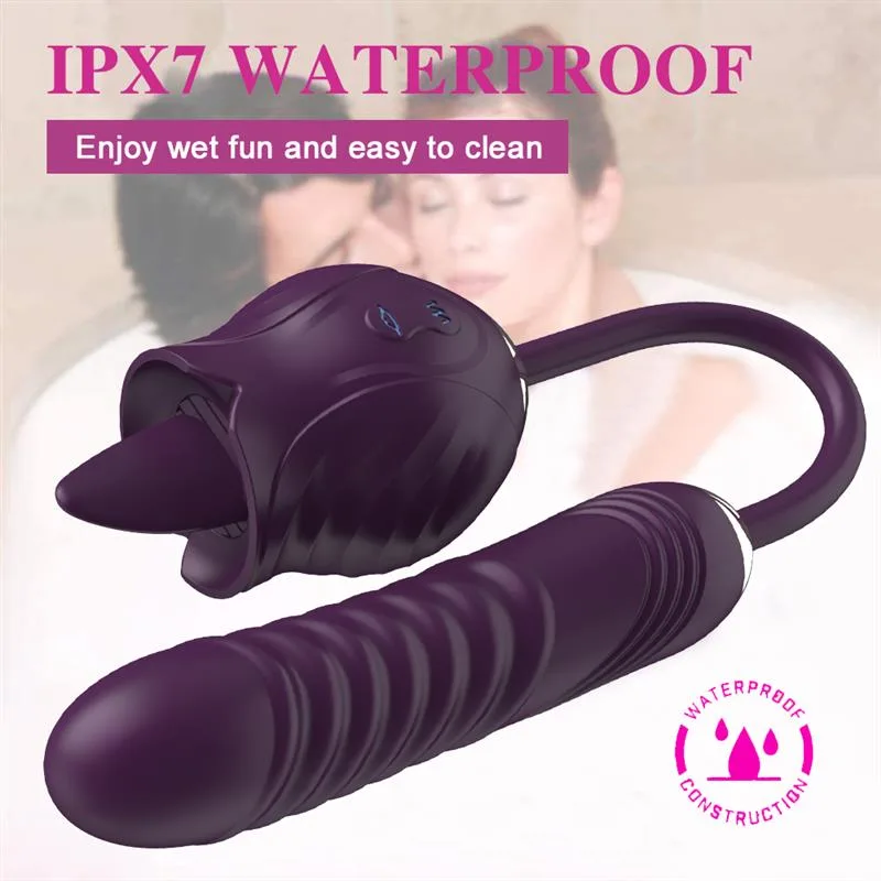 Dual Ended Rose Clit Licking and Thrusting Dildo Vibrator 5 Dual Ended Rose Clit Licking and Thrusting Dildo Vibrator 5