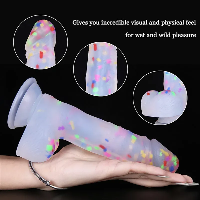 7.5 IN Suction Cup Clear Silicone Confetti Dildo 3 7.5 IN Suction Cup Clear Silicone Confetti Dildo 3