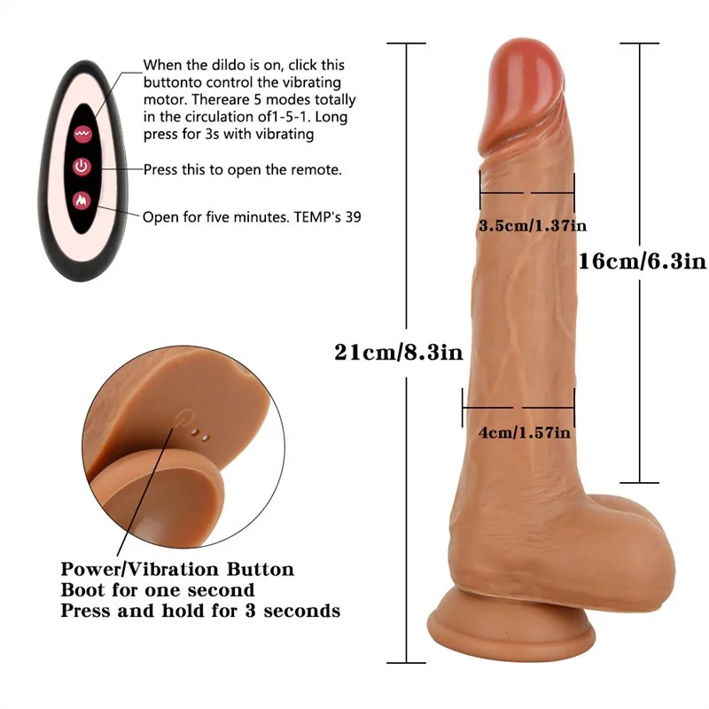 8 IN Heated Vibrating Thrusting Real Skin Feel Dildo 1 8 IN Heated Vibrating Thrusting Real Skin Feel Dildo 1