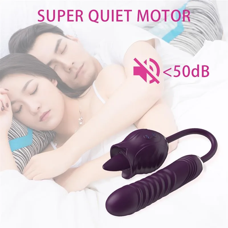 Dual Ended Rose Clit Licking and Thrusting Dildo Vibrator 6 Dual Ended Rose Clit Licking and Thrusting Dildo Vibrator 6