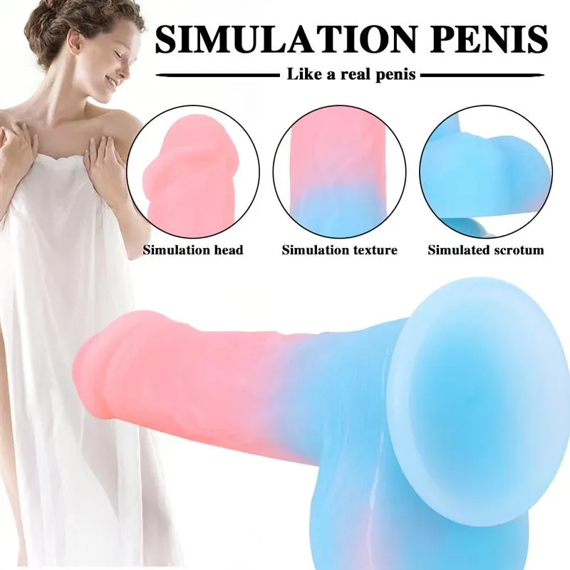 8 IN Glow-In-The-Dark Realistic Dildo with Balls 3 8 IN Glow-In-The-Dark Realistic Dildo with Balls 3