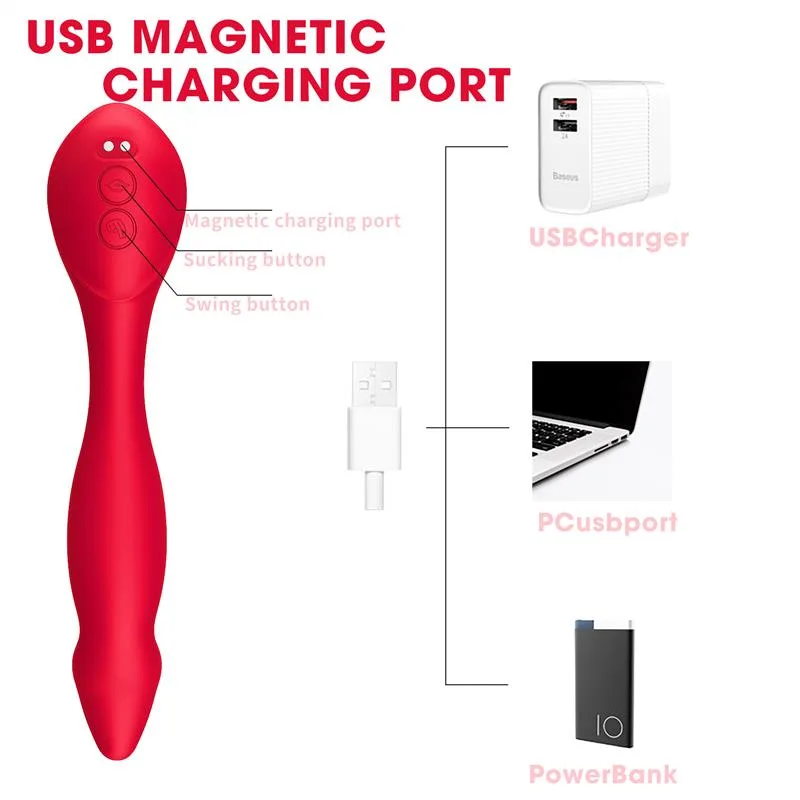 Red Flexible Clit Sucking G-spot Vibrating Women Toy 5 Red Flexible Clit Sucking G-spot Vibrating Women Toy 5