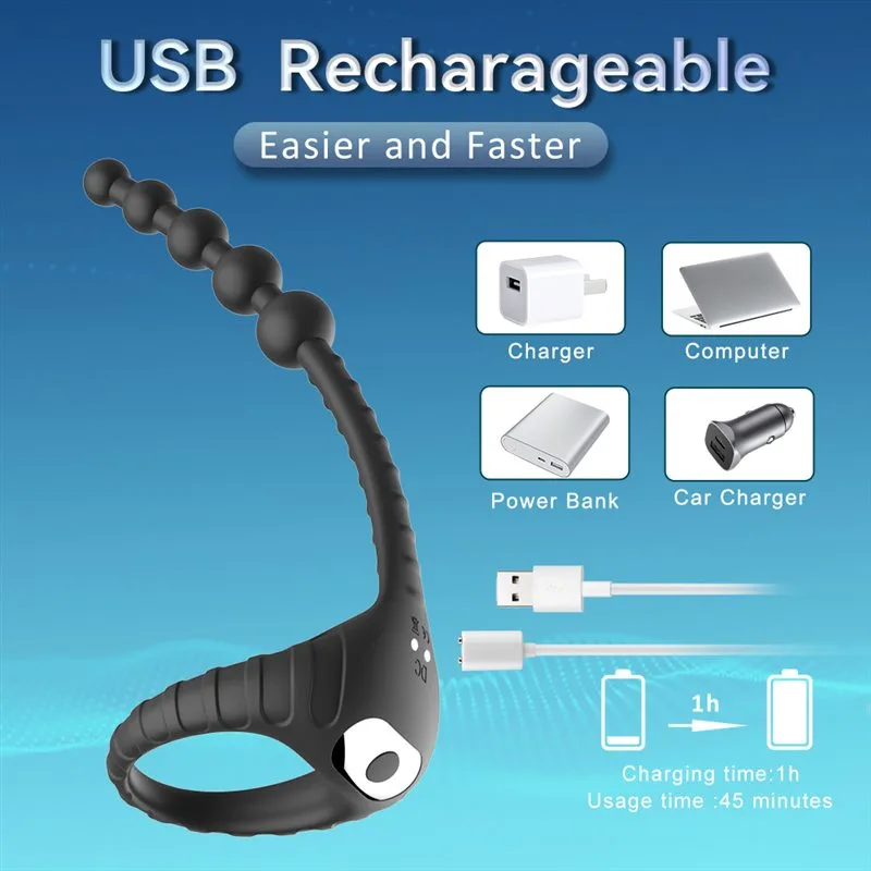 Rechargeable Soft Male Penis Ring Anal Beads Vibrator 5 Rechargeable Soft Male Penis Ring Anal Beads Vibrator 5