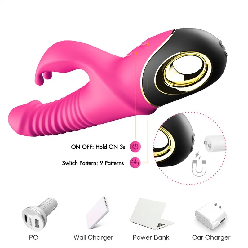 Pink 9 Frequencies Thrusting Rotating Rabbit Vibrator 4 Pink 9 Frequencies Thrusting Rotating Rabbit Vibrator 4