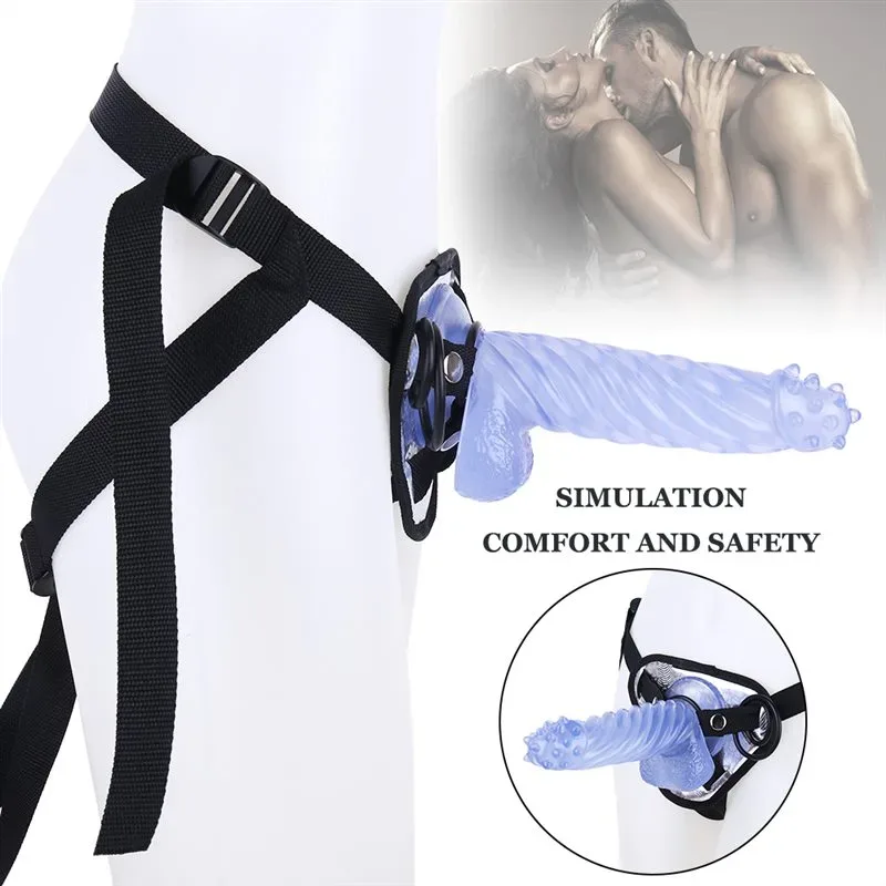 8 IN Blue Spiked Head PVC Dildo Strap On Set 3 8 IN Blue Spiked Head PVC Dildo Strap On Set 3