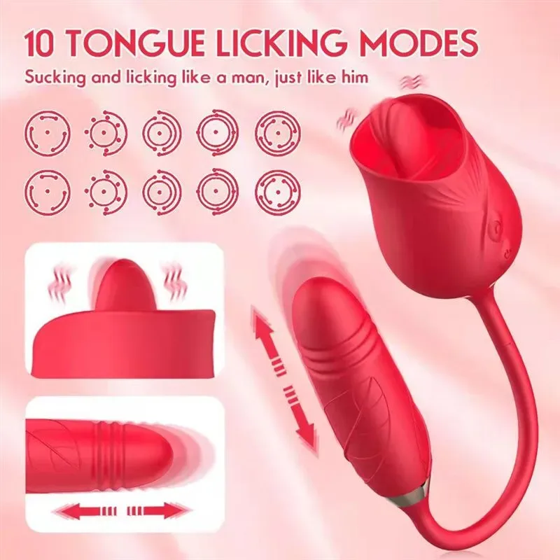 Rose Tongue Licking Toy with Thrusting Bullet Vibrator 2 Rose Tongue Licking Toy with Thrusting Bullet Vibrator 2