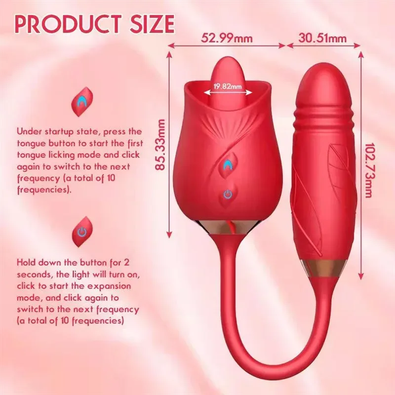 Rose Tongue Licking Toy with Thrusting Bullet Vibrator 7 Rose Tongue Licking Toy with Thrusting Bullet Vibrator 7