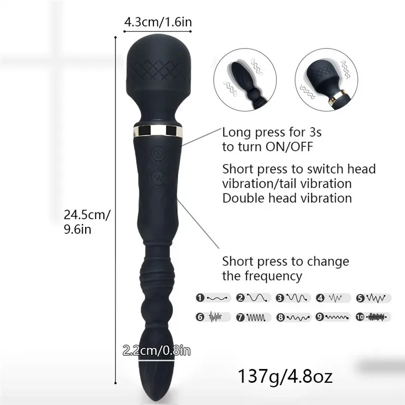Rechargeable Double Headed Wand Vibrator 7 Rechargeable Double Headed Wand Vibrator 7