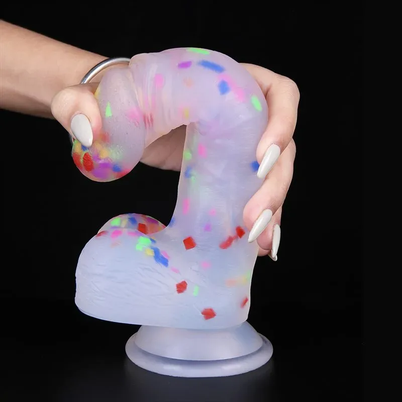 7.5 IN Suction Cup Clear Silicone Confetti Dildo 5 7.5 IN Suction Cup Clear Silicone Confetti Dildo 5