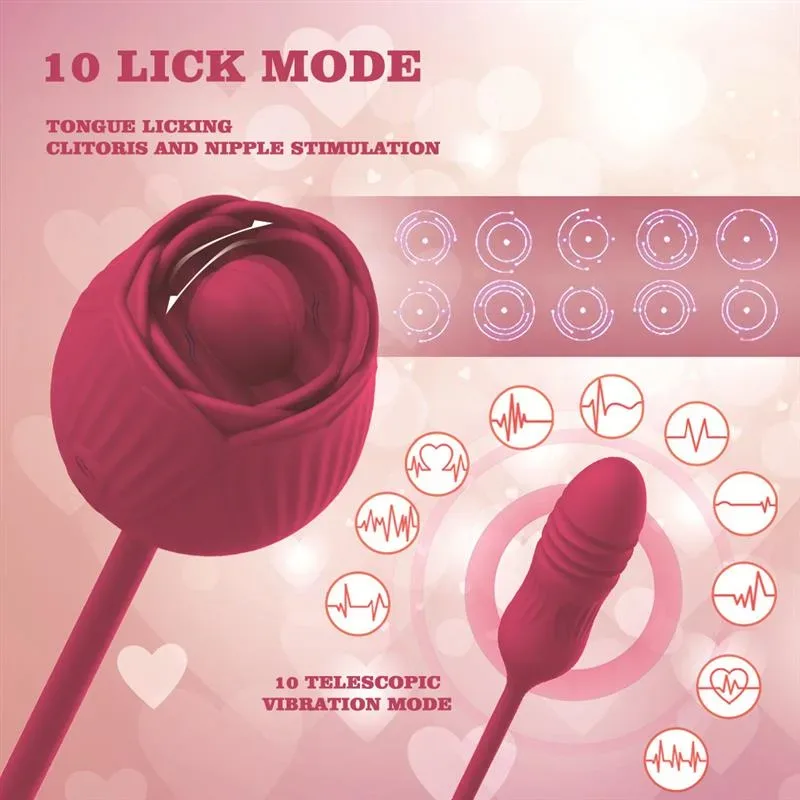 2 In 1 Rose Licking Toy with Thrusting Dildo 1 2 In 1 Rose Licking Toy with Thrusting Dildo 1