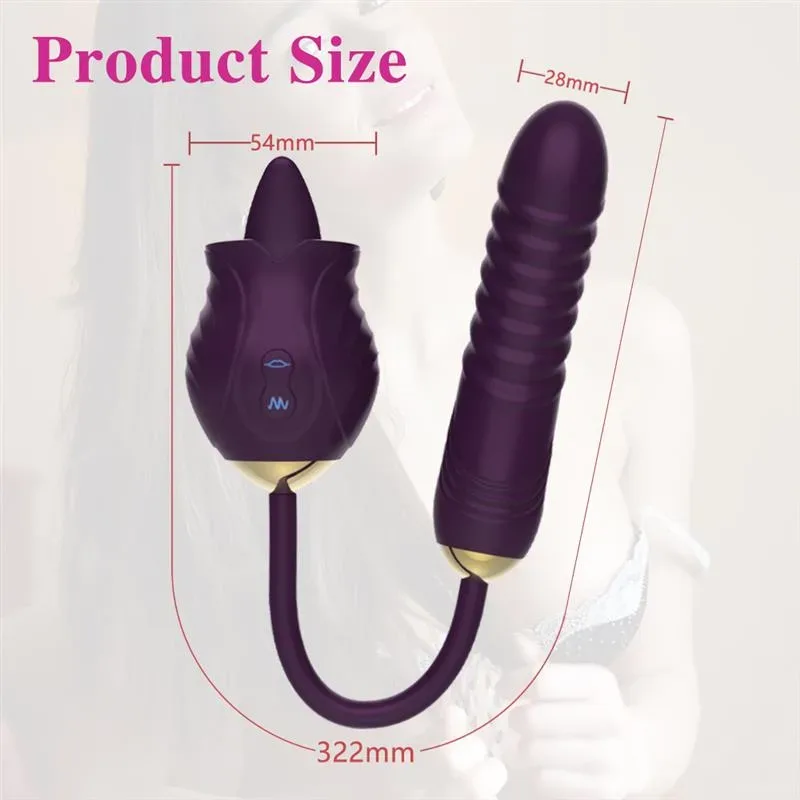 Dual Ended Rose Clit Licking and Thrusting Dildo Vibrator 8 Dual Ended Rose Clit Licking and Thrusting Dildo Vibrator 8