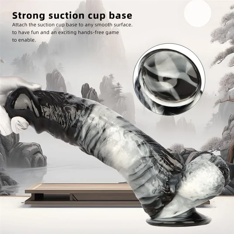 12 Inch Long 2.6 Inch Wide Large Black-and-White PVC Realistic Dildo 6 12 Inch Long 2.6 Inch Wide Large Black-and-White PVC Realistic Dildo 6