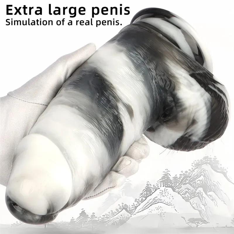 9.5 Inch Long 2.9 Inch Wide Big Firmness Black-and-White PVC Realistic Dildo 4 9.5 Inch Long 2.9 Inch Wide Big Firmness Black-and-White PVC Realistic Dildo 4