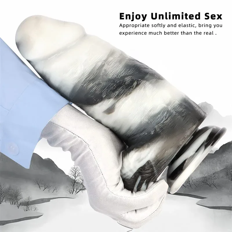 9.5 Inch Long 2.9 Inch Wide Big Firmness Black-and-White PVC Realistic Dildo 5 9.5 Inch Long 2.9 Inch Wide Big Firmness Black-and-White PVC Realistic Dildo 5