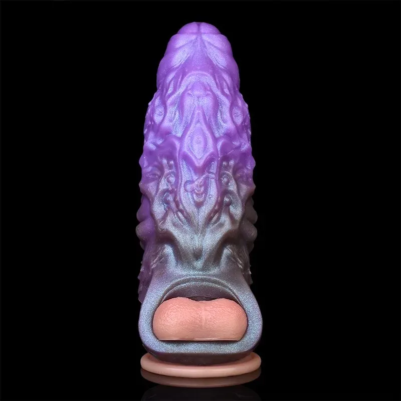 6 Inch Platinum Silicone Textured Monster Cock Sleeve with 3 Build-In Skeleton 3 6 Inch Platinum Silicone Textured Monster Cock Sleeve with 3 Build-In Skeleton 3
