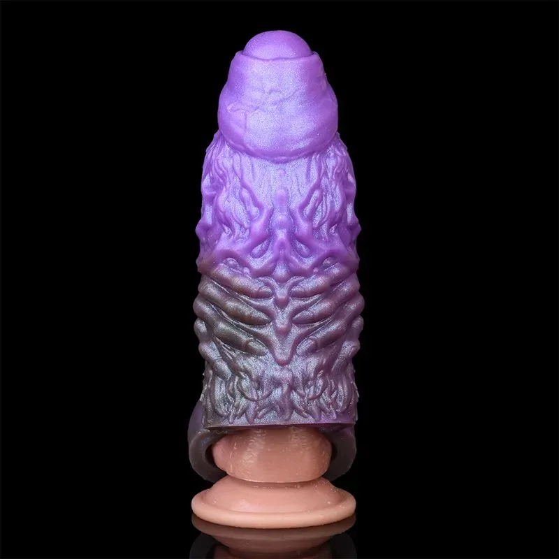 6 Inch Platinum Silicone Textured Monster Cock Sleeve with 3 Build-In Skeleton 4 6 Inch Platinum Silicone Textured Monster Cock Sleeve with 3 Build-In Skeleton 4