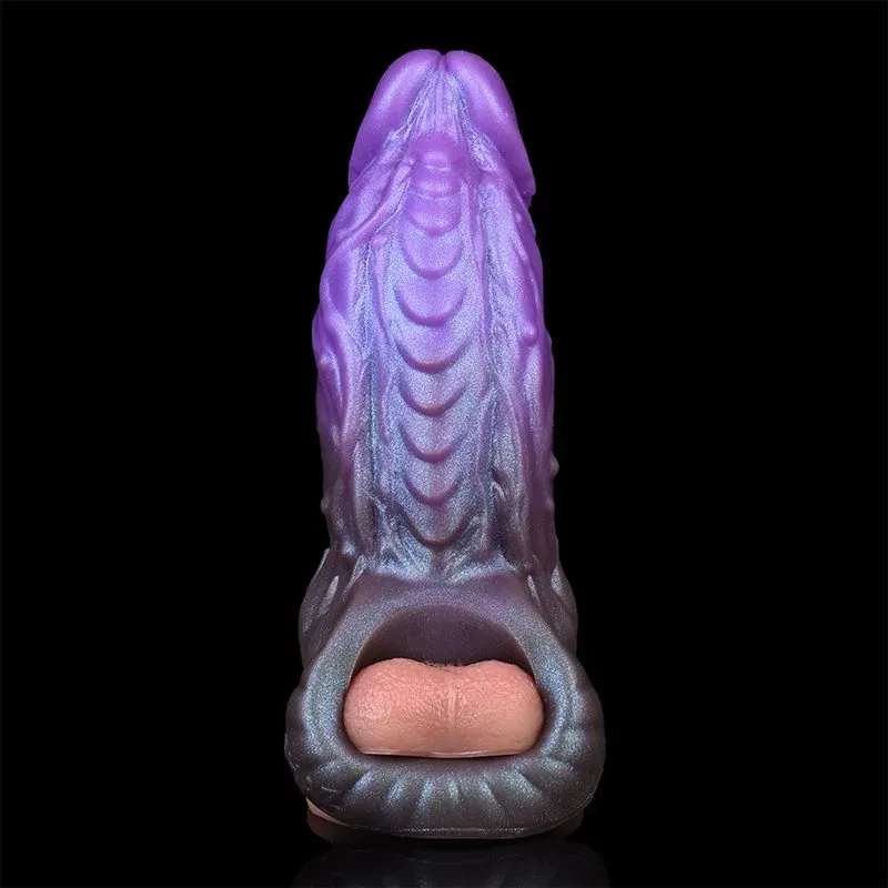 6 IN Purple Dragon Sleeve Thick Penis Cover with 3 Build-In Skeleton 7 6 IN Purple Dragon Sleeve Thick Penis Cover with 3 Build-In Skeleton 7