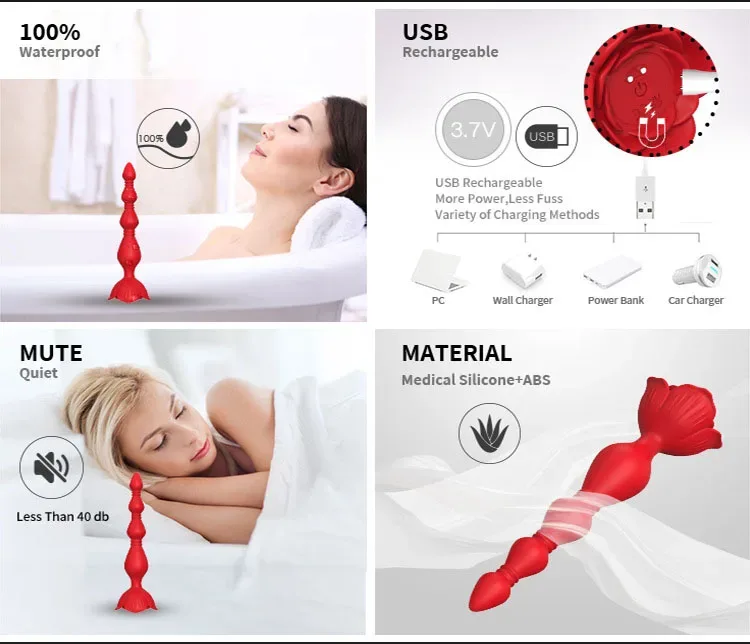 9 Vibration Red Anal Beads Vibrator for Men and Women 2 9 Vibration Red Anal Beads Vibrator for Men and Women 2