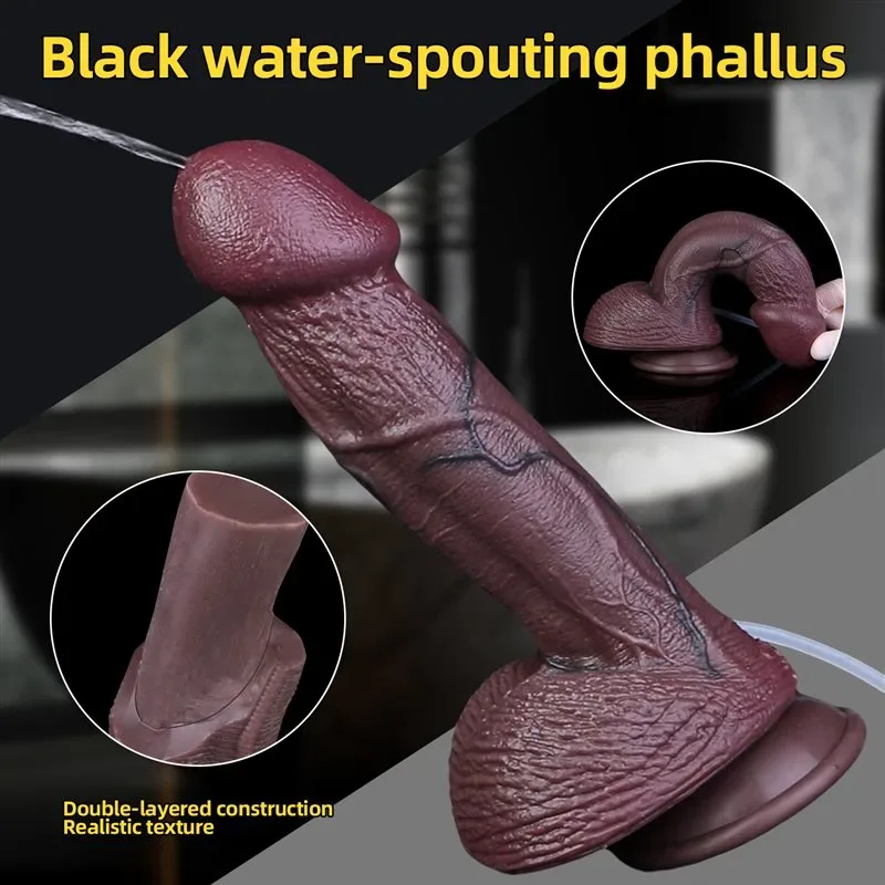 9.7 Inch Black Big Head Real Life Like Silicone Ejaculating Dildo 2 9.7 Inch Black Big Head Real Life Like Silicone Ejaculating Dildo 2