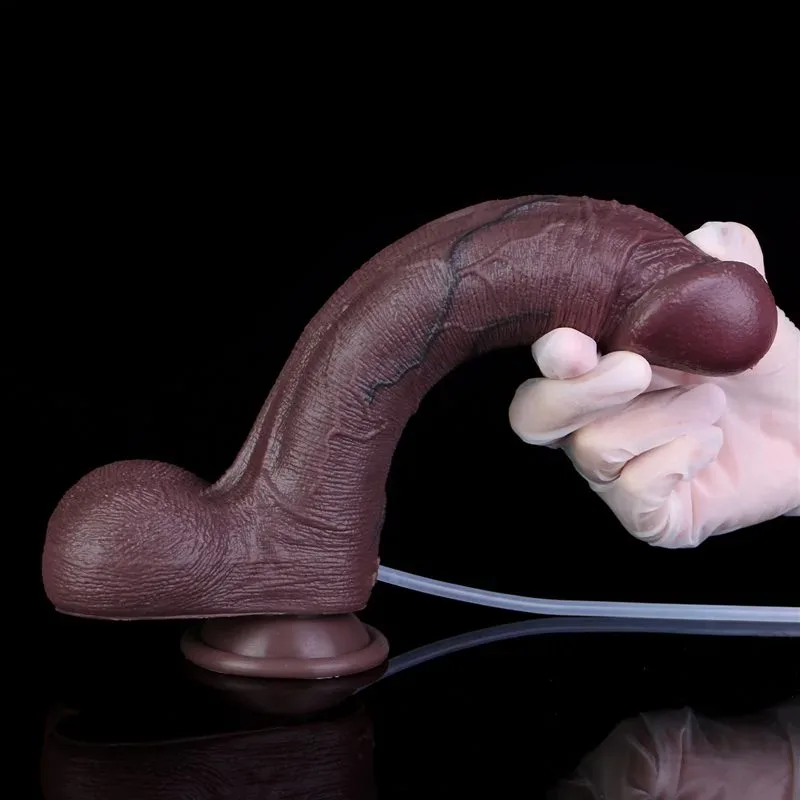 9.5 Inch Big Black Double Layer Silicone Ejaculating Dildo 9 9.5 Inch Big Black Double Layer Silicone Ejaculating Dildo 9