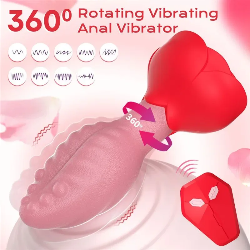 APP + Remote Control Rotating Vibrating Rose Tongue Anal Vibrator 1 APP + Remote Control Rotating Vibrating Rose Tongue Anal Vibrator 1
