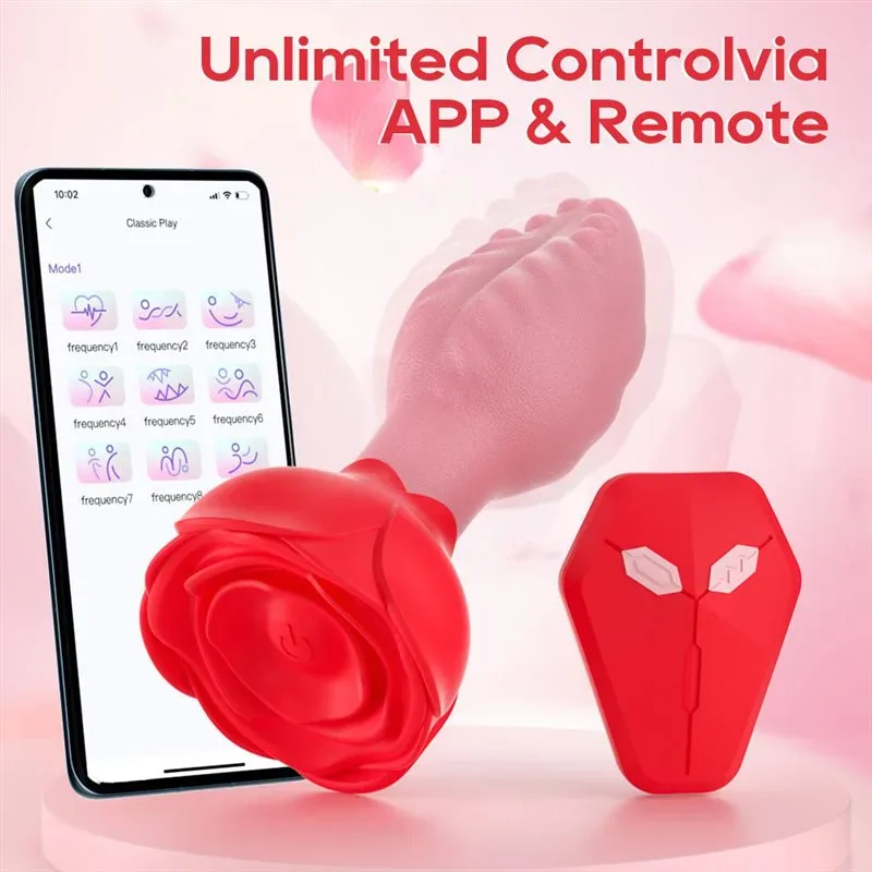 APP + Remote Control Rotating Vibrating Rose Tongue Anal Vibrator 2 APP + Remote Control Rotating Vibrating Rose Tongue Anal Vibrator 2