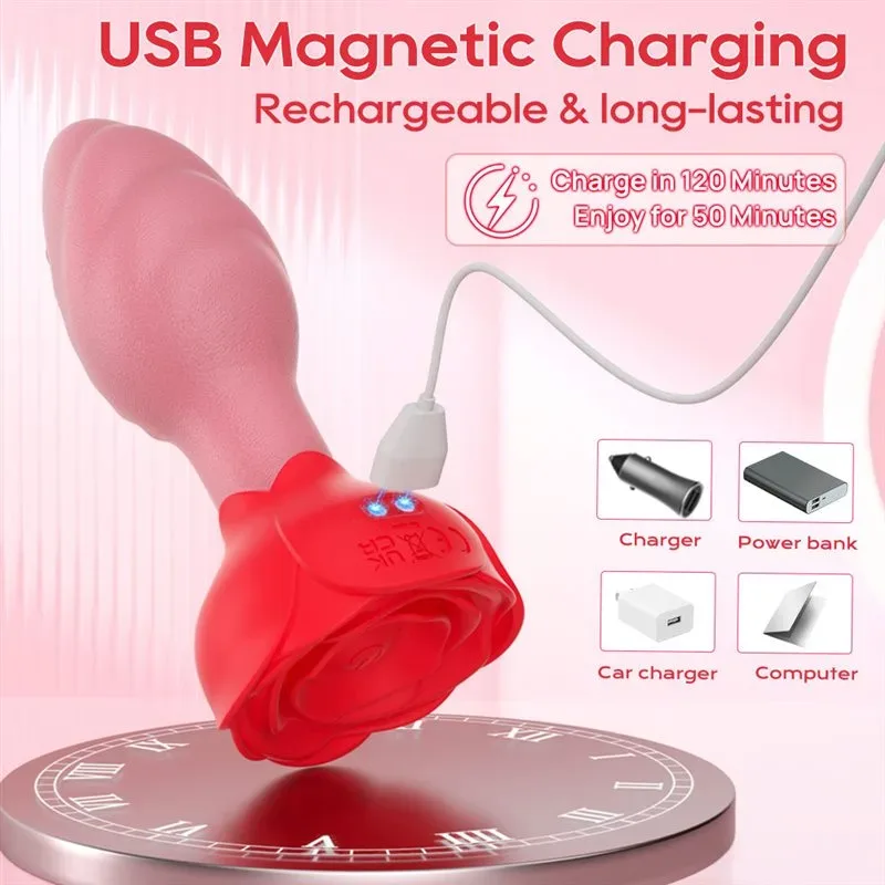 APP + Remote Control Rotating Vibrating Rose Tongue Anal Vibrator 5 APP + Remote Control Rotating Vibrating Rose Tongue Anal Vibrator 5