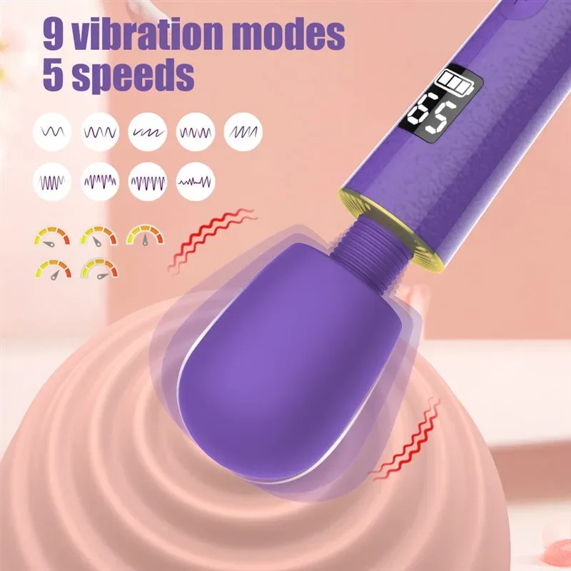 LED Display Screen 5 Speeds 9 Vibration Magic Wand Massager 1 LED Display Screen 5 Speeds 9 Vibration Magic Wand Massager 1