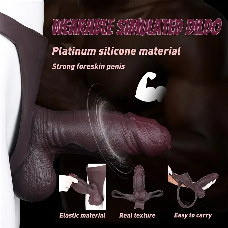 Black Thick Uncut Penis Sleeve Men Hollow Strap-On Thong 2 Black Thick Uncut Penis Sleeve Men Hollow Strap-On Thong 2