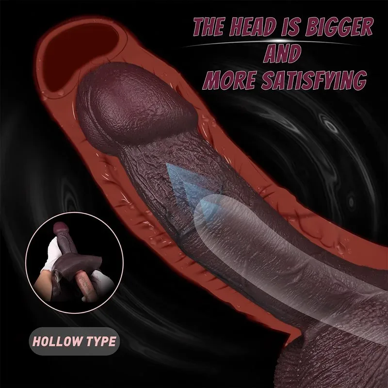 Black Silicone Hollow Thong Strap-On Big Head Penis Sleeve 3 Black Silicone Hollow Thong Strap-On Big Head Penis Sleeve 3