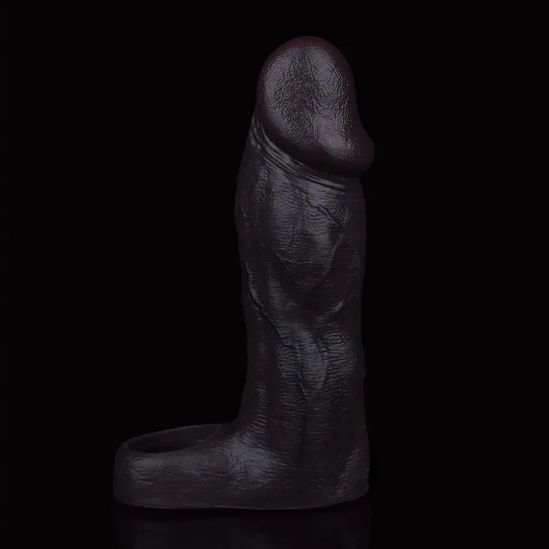 6.2 Inch Black Textured Lifelike Silicone Penis Enlarge Sleeve 4 6.2 Inch Black Textured Lifelike Silicone Penis Enlarge Sleeve 4