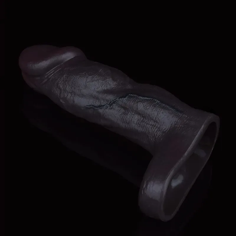 6.2 Inch Black Textured Lifelike Silicone Penis Enlarge Sleeve 7 6.2 Inch Black Textured Lifelike Silicone Penis Enlarge Sleeve 7