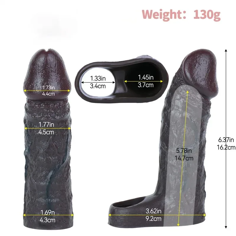 6.3 Inch Black Elastic Silicone Realistic Penis Extender Sleeve 1 6.3 Inch Black Elastic Silicone Realistic Penis Extender Sleeve 1