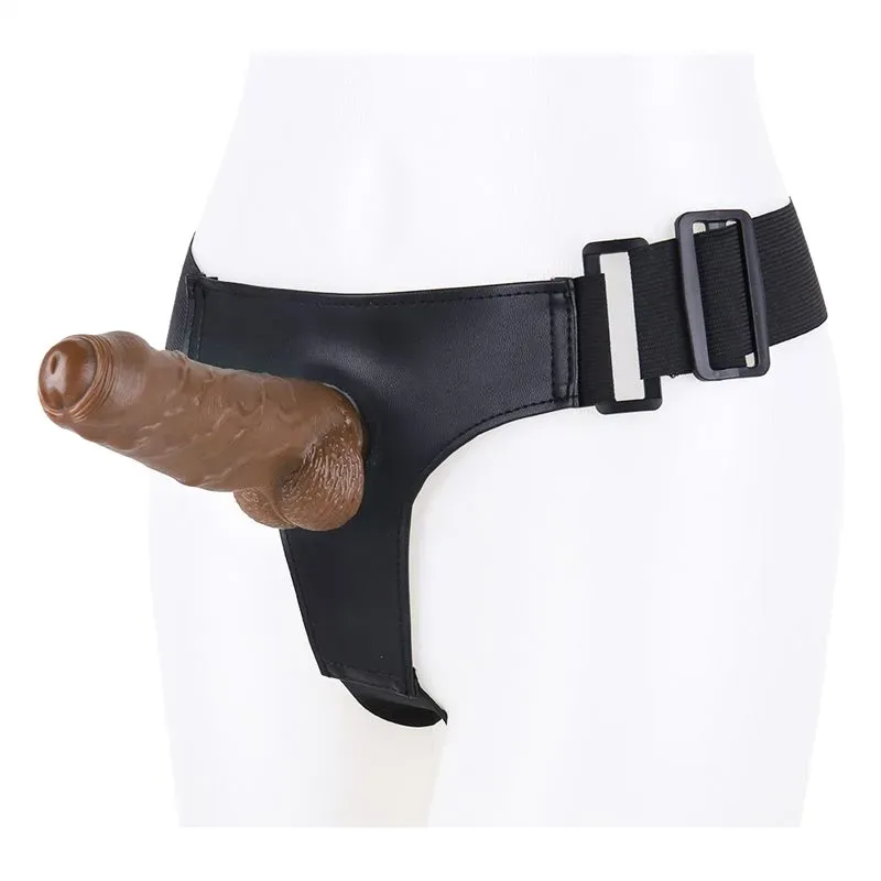 6 IN Short Brown Silicone Dildo with Strap On Harness - Image 1