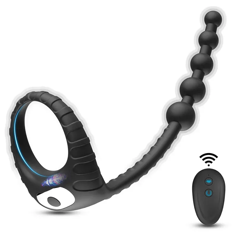 Remote Control 10 Vibration Male Penis Ring Anal Beads Vibrator