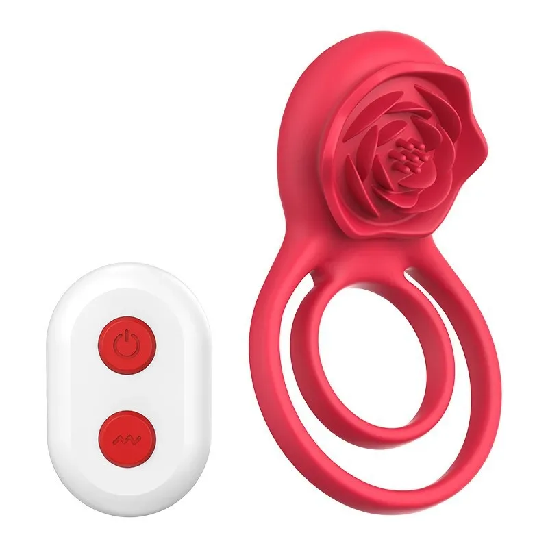 Remote Control Rose Clit Stimulator Vibrating Penis Ring for Couples - Image 1