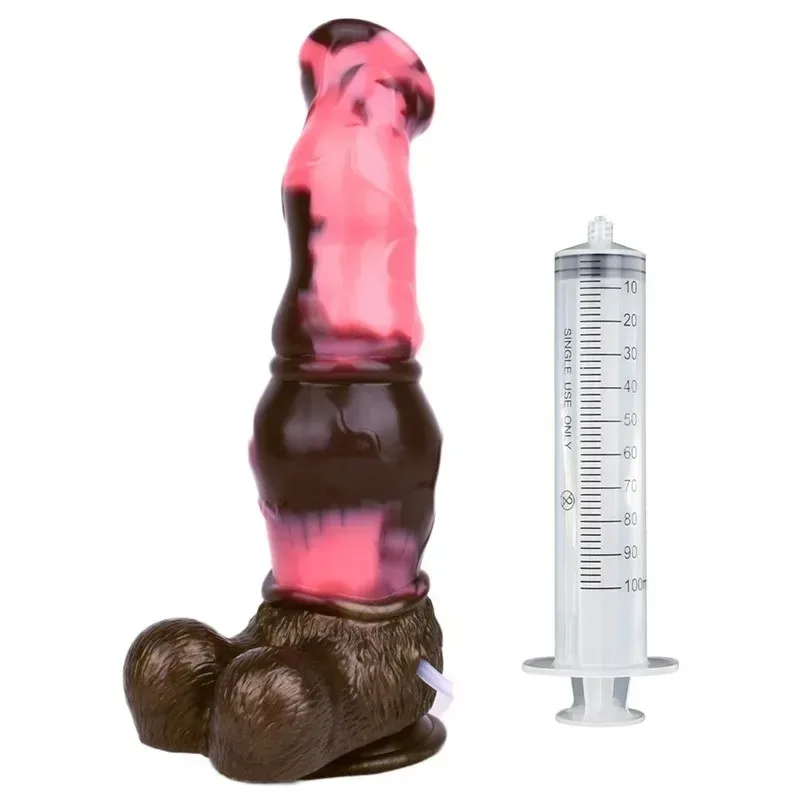 10 Inch Silicone Ejaculating Horse Dildo with Cum Tube Squirting Toy - Image 1