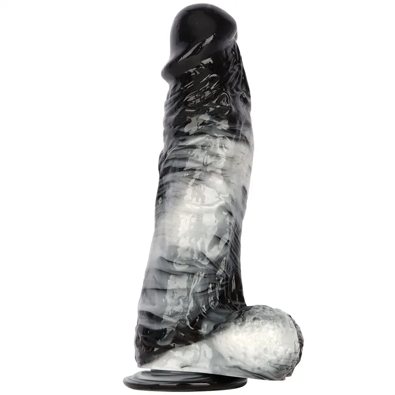 12 Inch Long 2.6 Inch Wide Large Black-and-White PVC Realistic Dildo - Image 1