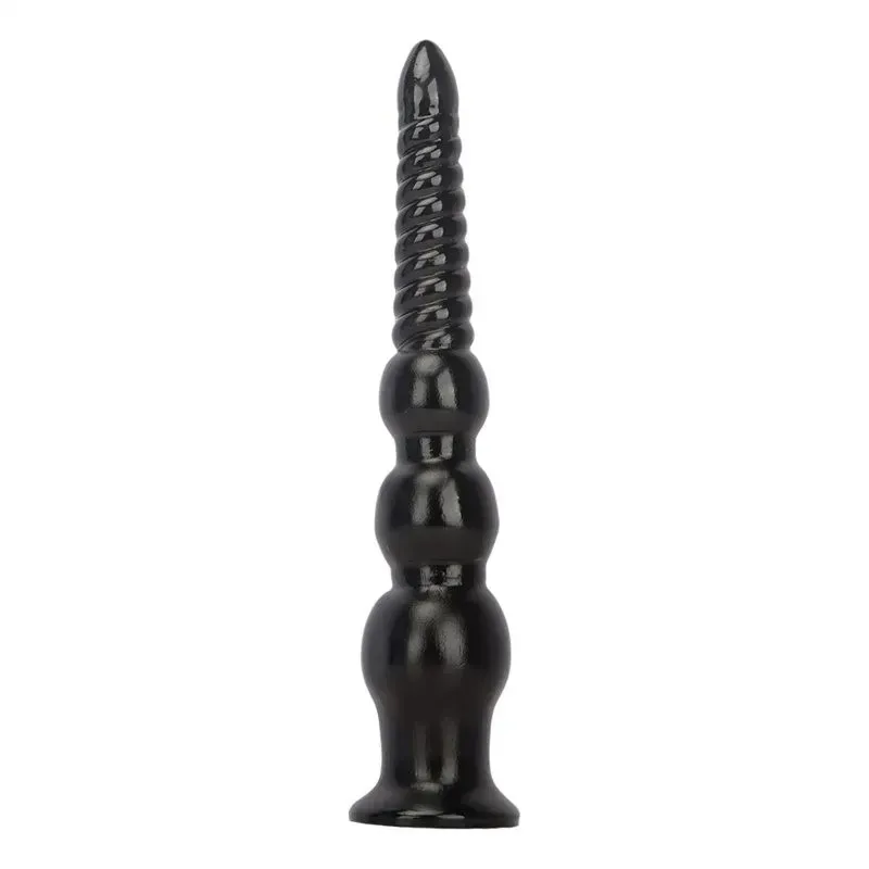 13 IN Big Black Spiral Beaded PVC Anal Dildo Plug - Image 1