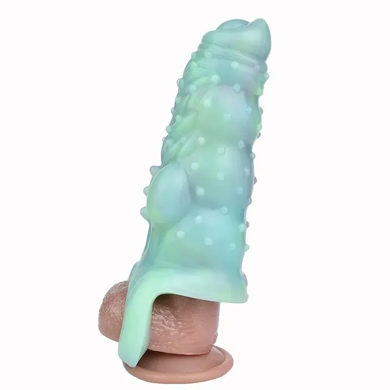 6 Inch Luminous Beaded Big Knot Cock Sleeve Silicone Penis Sheath - Image 1