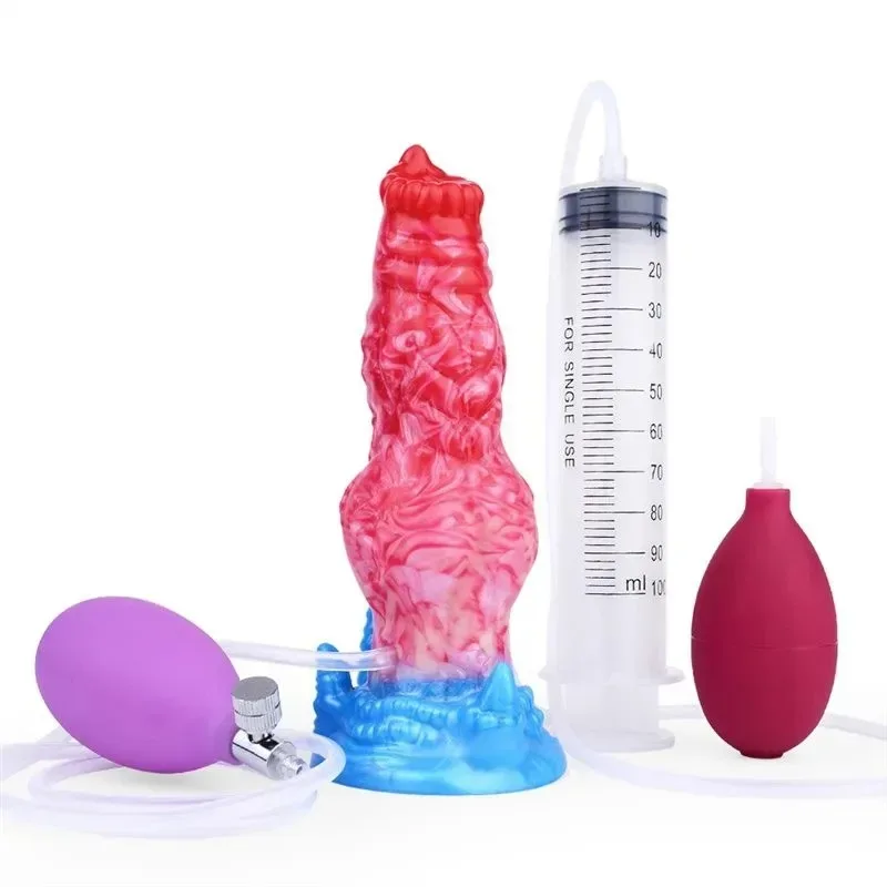 7 Inch Small Dog Inflatable and Ejaculating Penis Dildo Silicone Knotted Toy - Image 1
