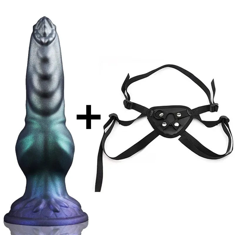 7.5 Inch Liquid Silicone Dog Knot Dildo Strap On Harness Kits - Image 1