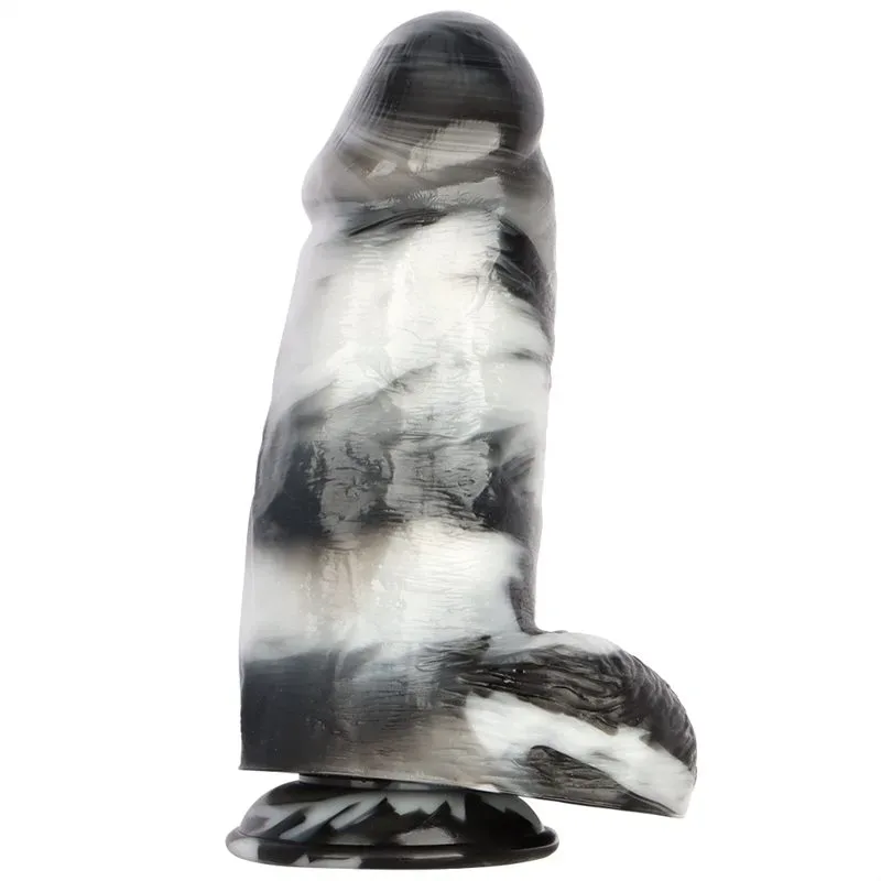 9.5 Inch Long 2.9 Inch Wide Big Firmness Black-and-White PVC Realistic Dildo - Image 1