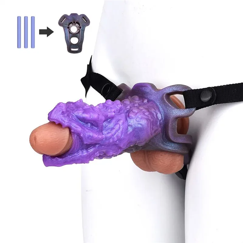 5.5 Inch Strap On Dragon Cock Sleeve Soft Silicone Penis Sheath - Image 1