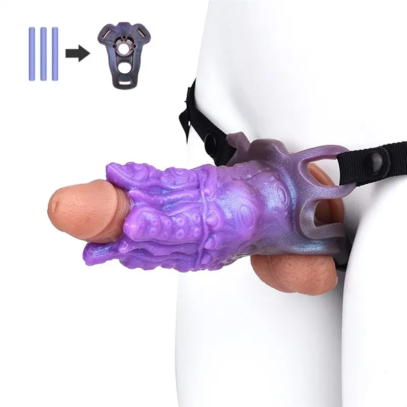 5.1 Inch Purple Strap On Tentacle Cock Sleeve Silicone Penis Cover - Image 1