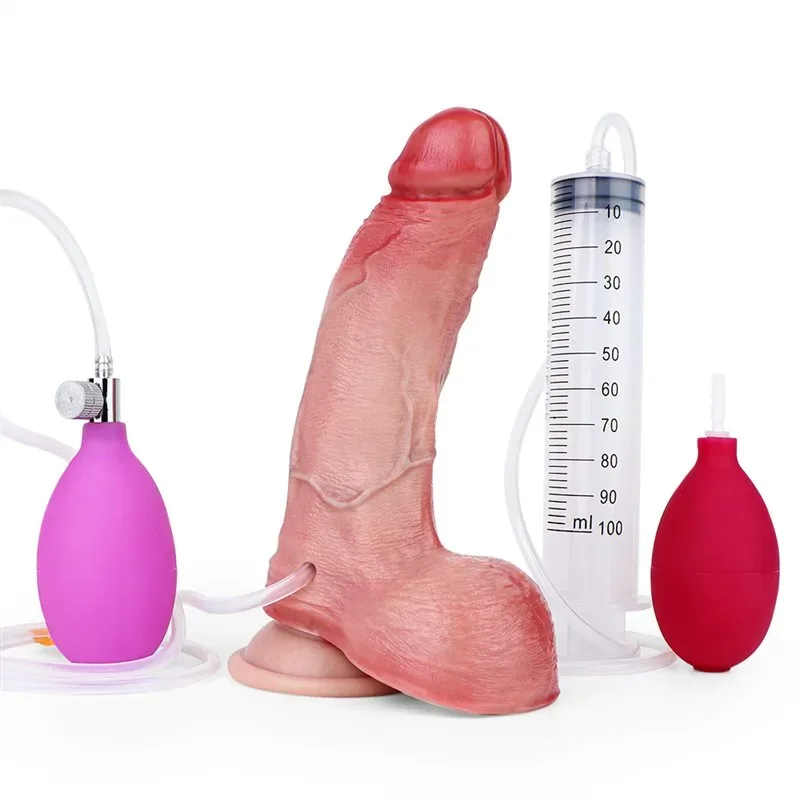 7.2 IN Ejaculating and Inflatable Real Skin Feel Silicone Dildo - Image 1