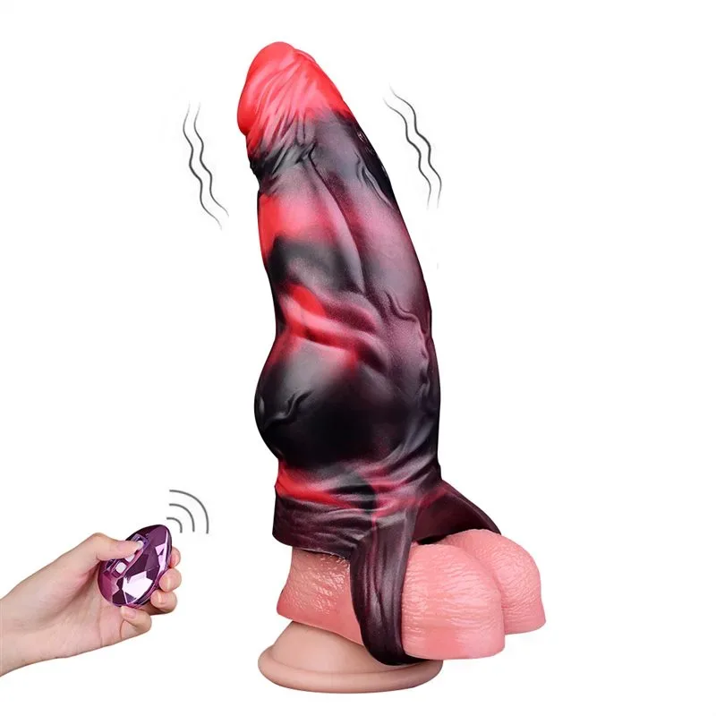 7 IN Vibrating Knot Sleeve Fantasy Silicone Dog Cock Sheath - Image 1