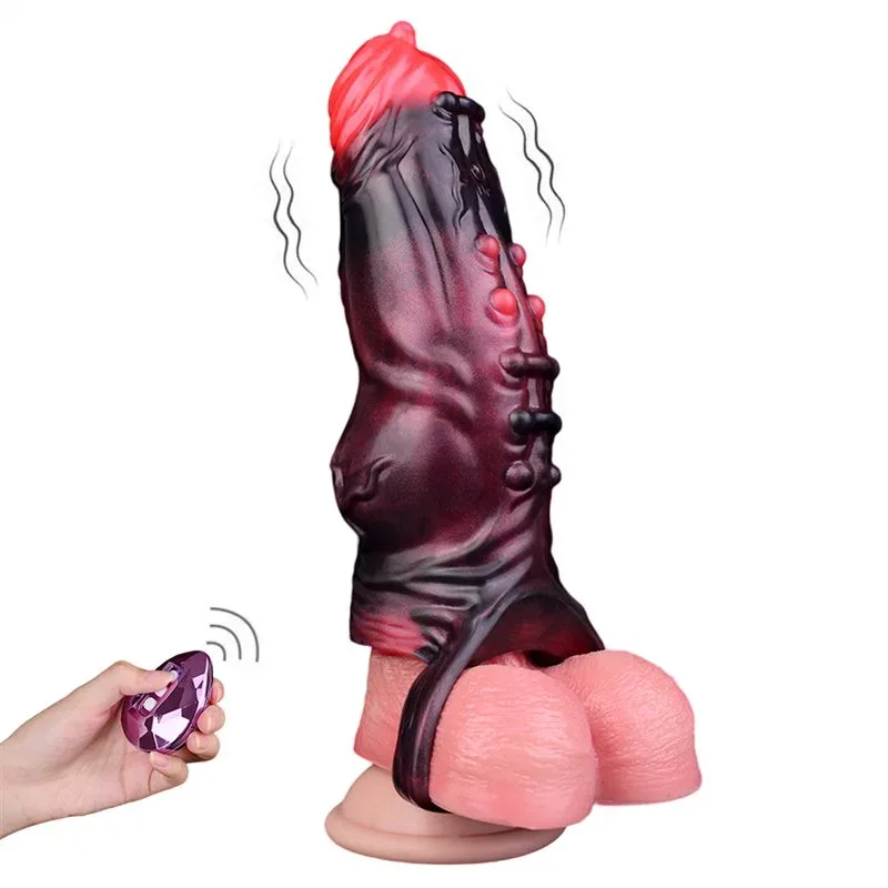 vibrating sleeve (1) 6 IN Vibrating Exotic Cock Sleeve Fantasy Silicone Knot Sheath Sex Toy - Image 1