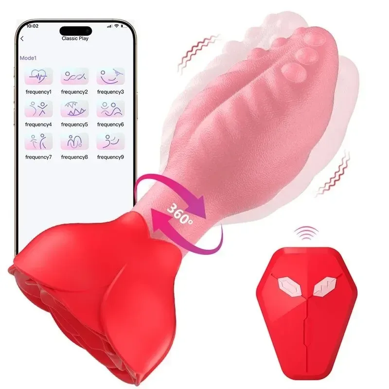 APP + Remote Control Rotating Vibrating Rose Tongue Anal Vibrator - Image 1